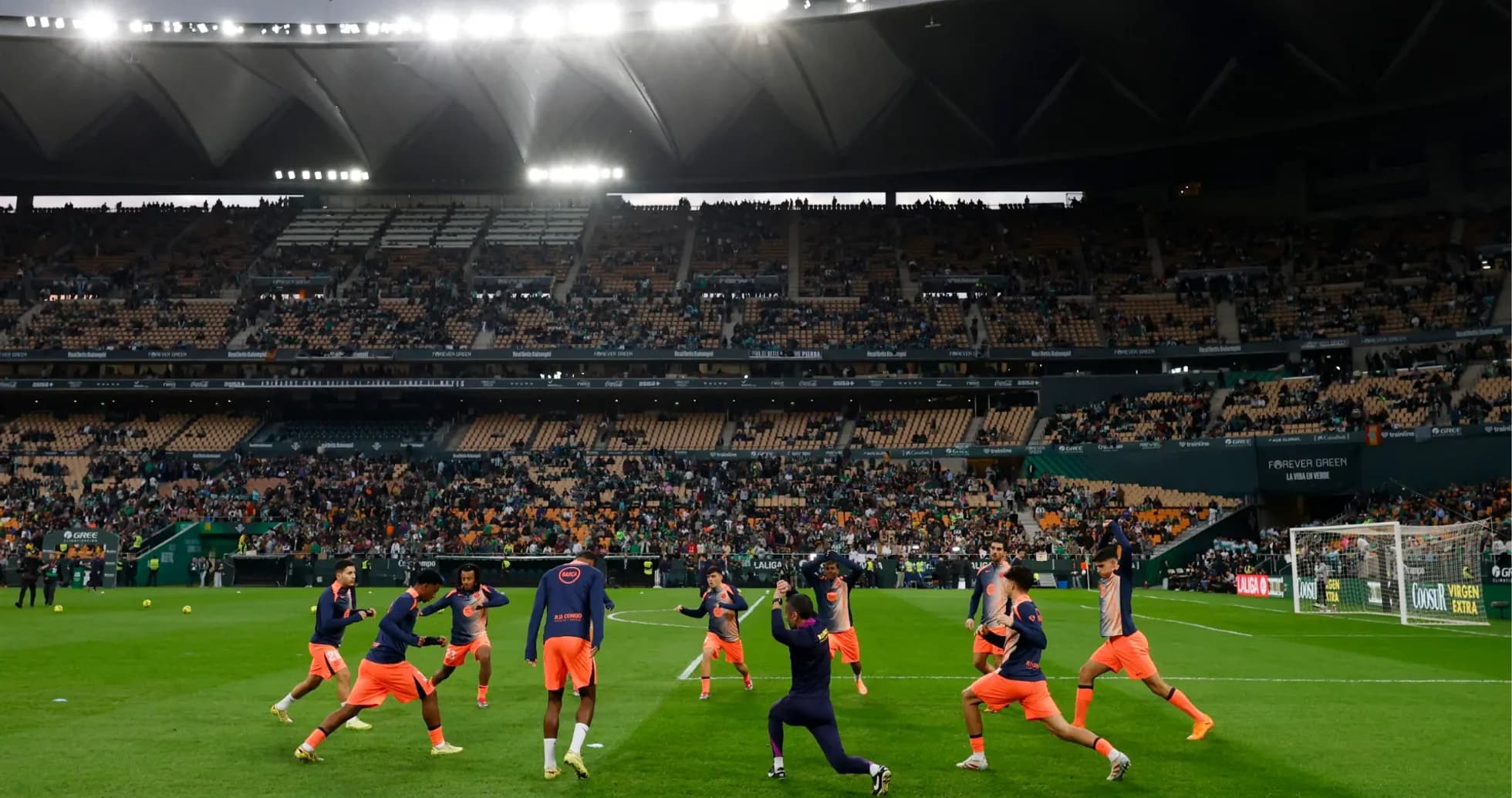 Players warming up before La Liga match