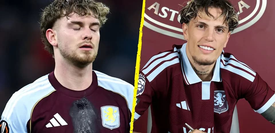 Player in Aston Villa kit during match and signing