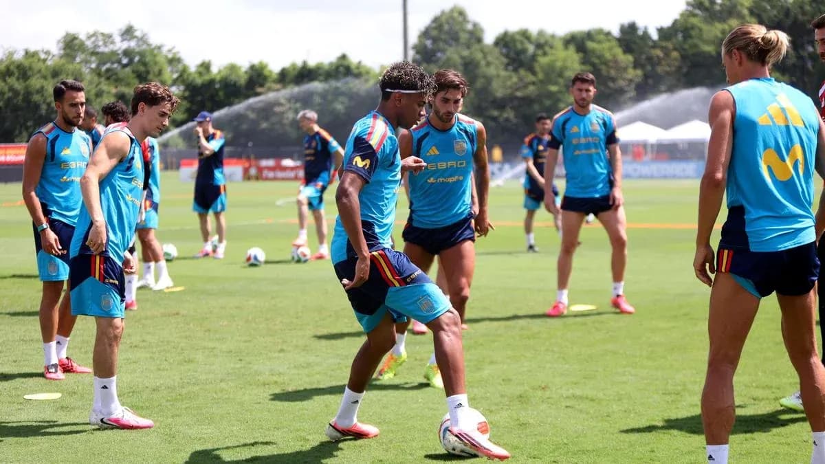 Spain national team training session on grass pitch