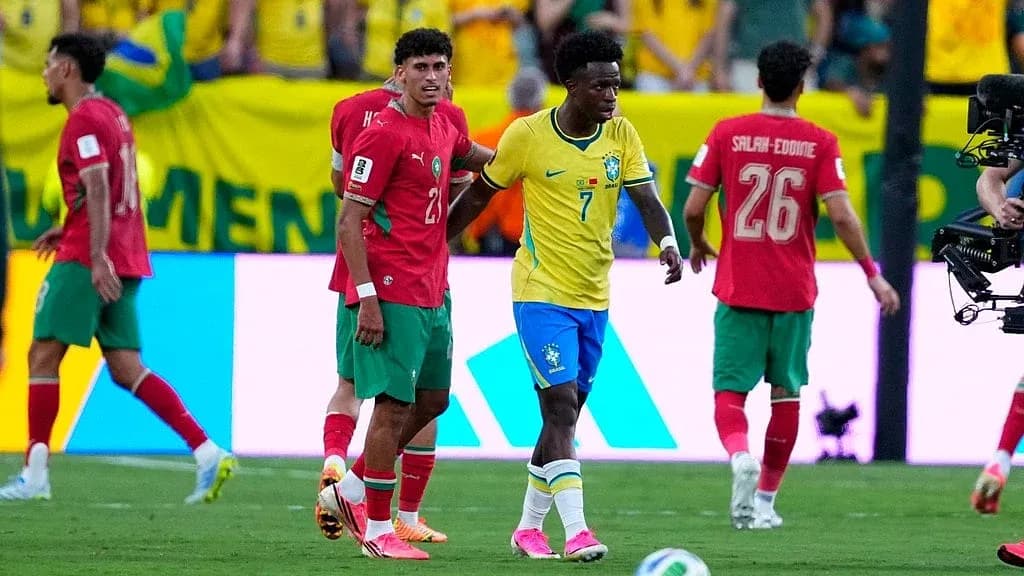 Brazil and Morocco players during World Cup match