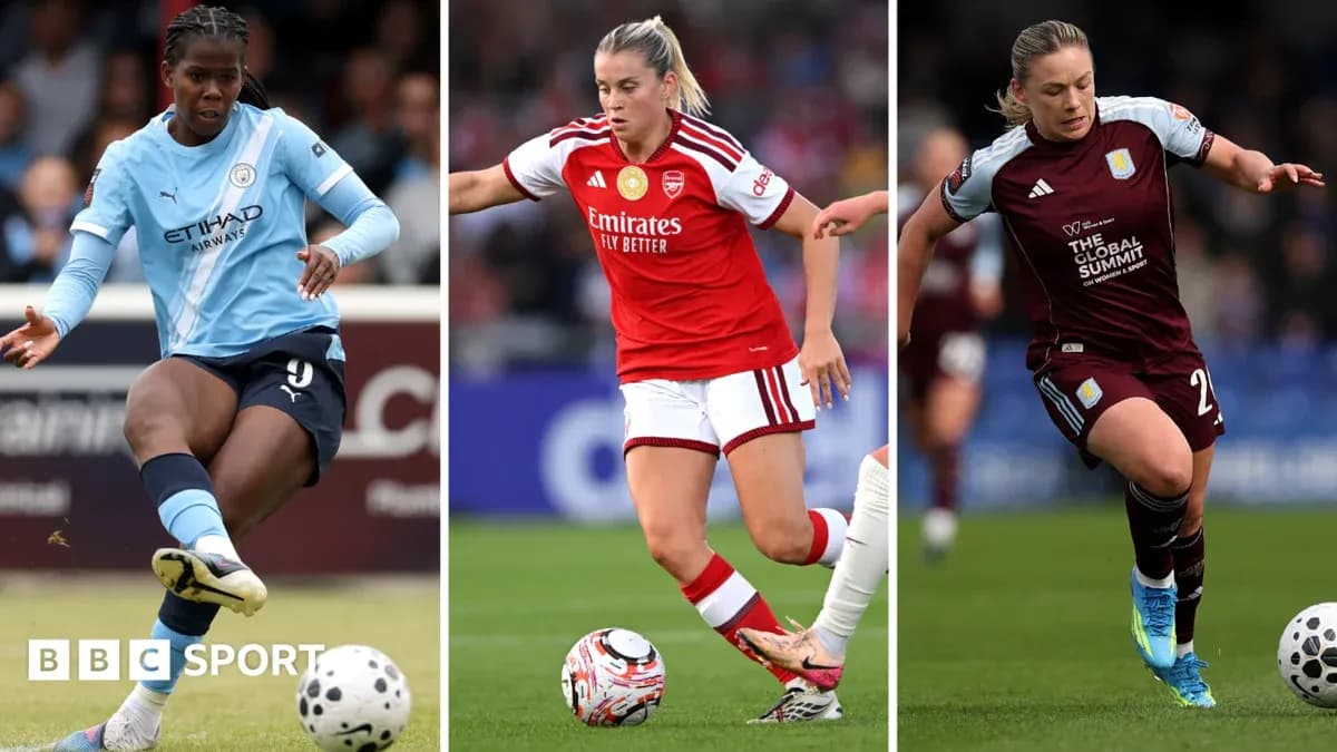 Three female football players dribbling the ball