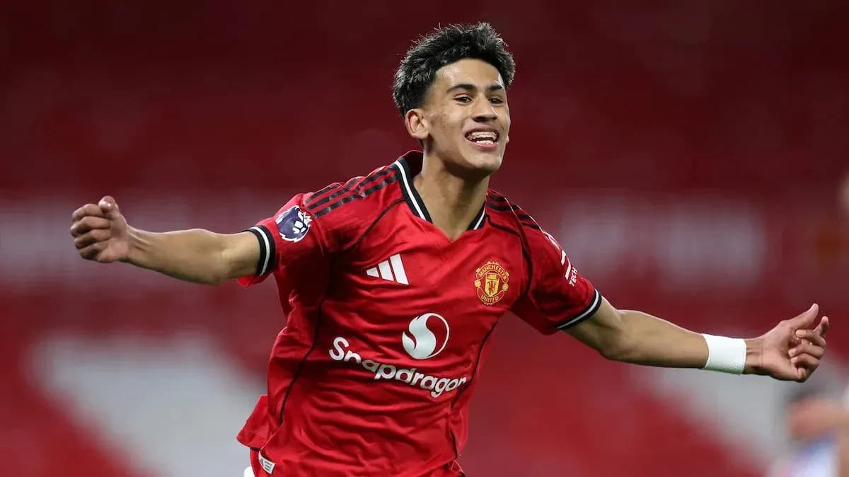 Player celebrating goal in Manchester United jersey