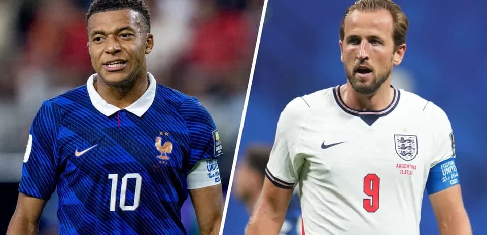 Kylian Mbappé and Harry Kane during match