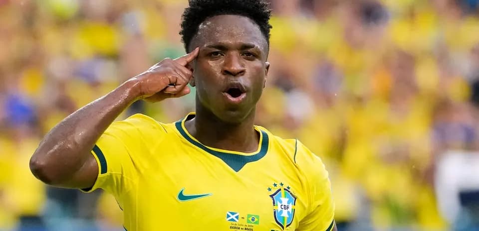 Player celebrating in Brazil national team jersey