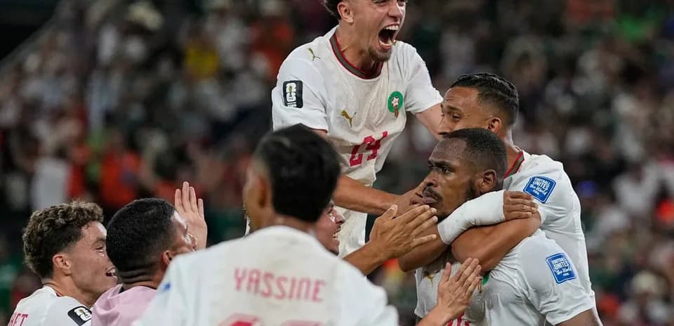 Morocco players celebrating a goal during match