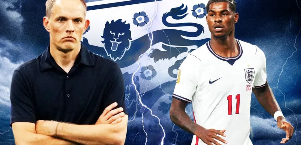 Coach and player with England crest background