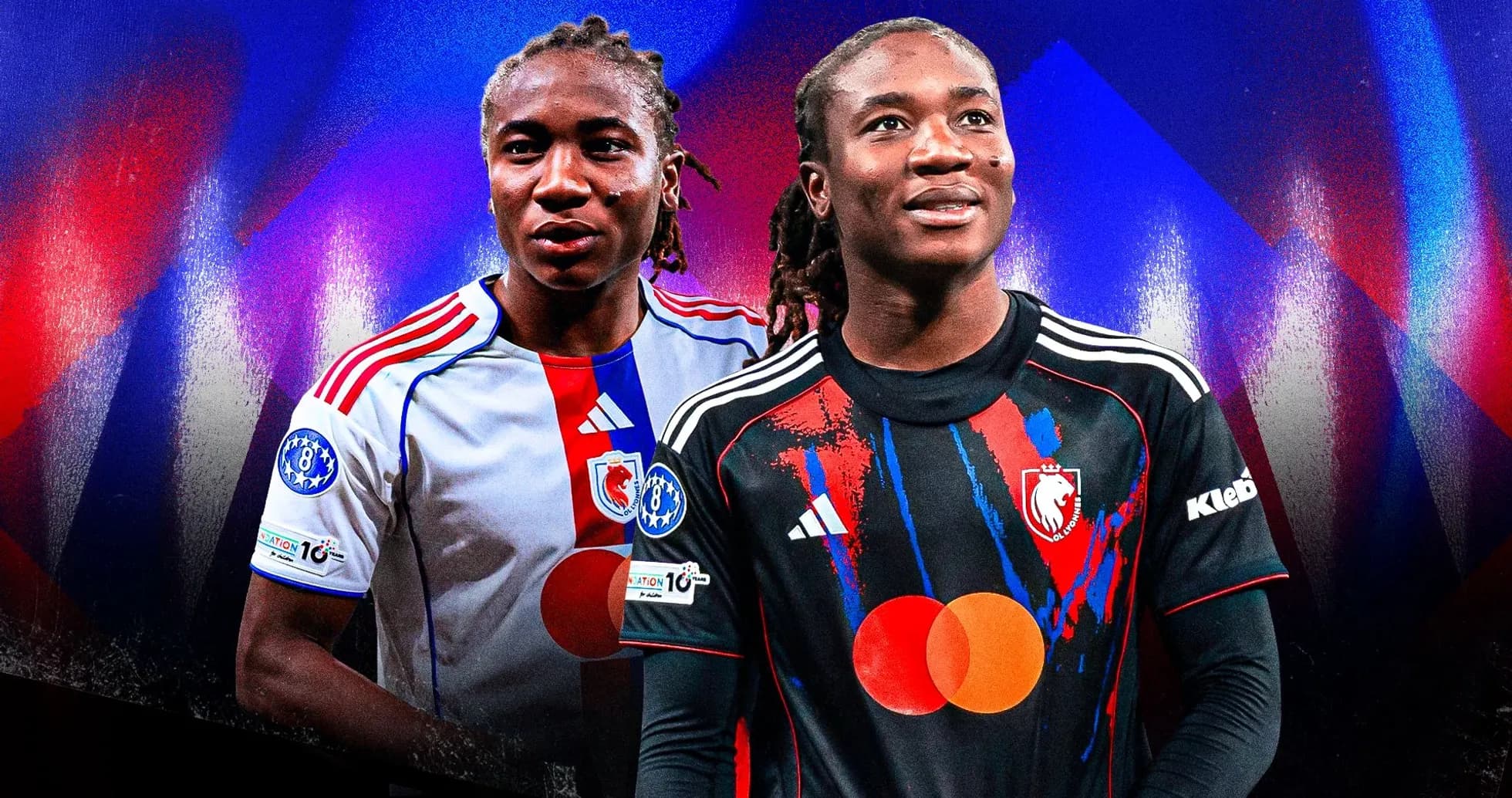 Two players in football jerseys with team logos