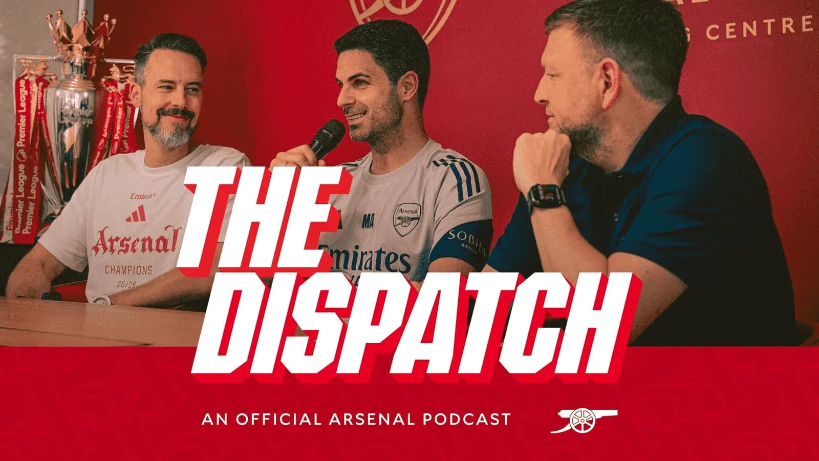 Podcast hosts discussing Arsenal in studio setting