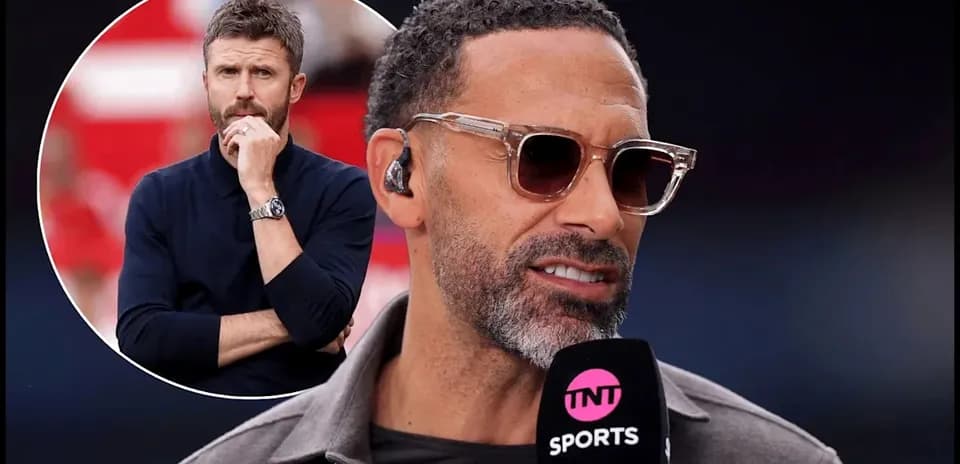 Sports commentator speaking into microphone during broadcast