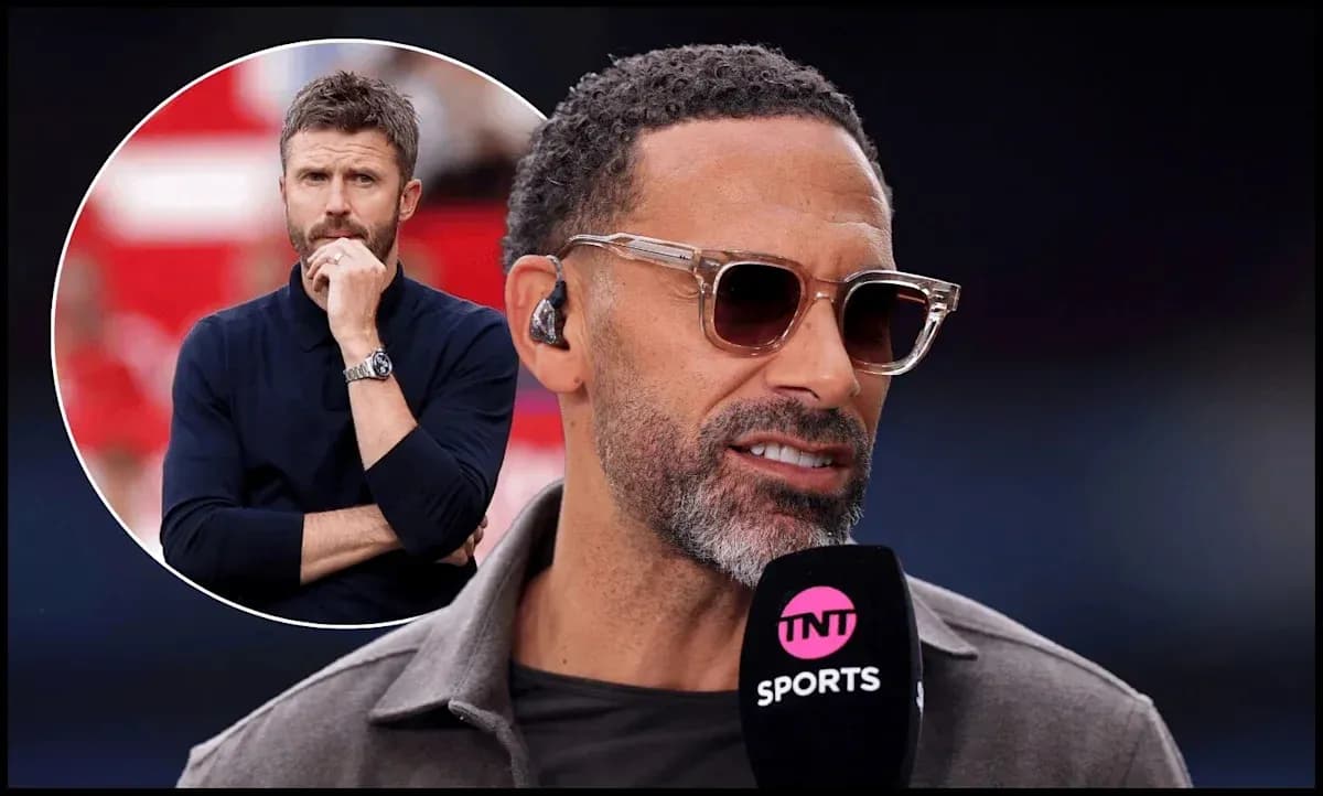 Sports commentator speaking into microphone during broadcast