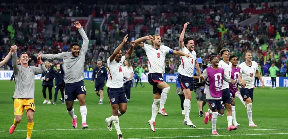 England players celebrating victory at World Cup