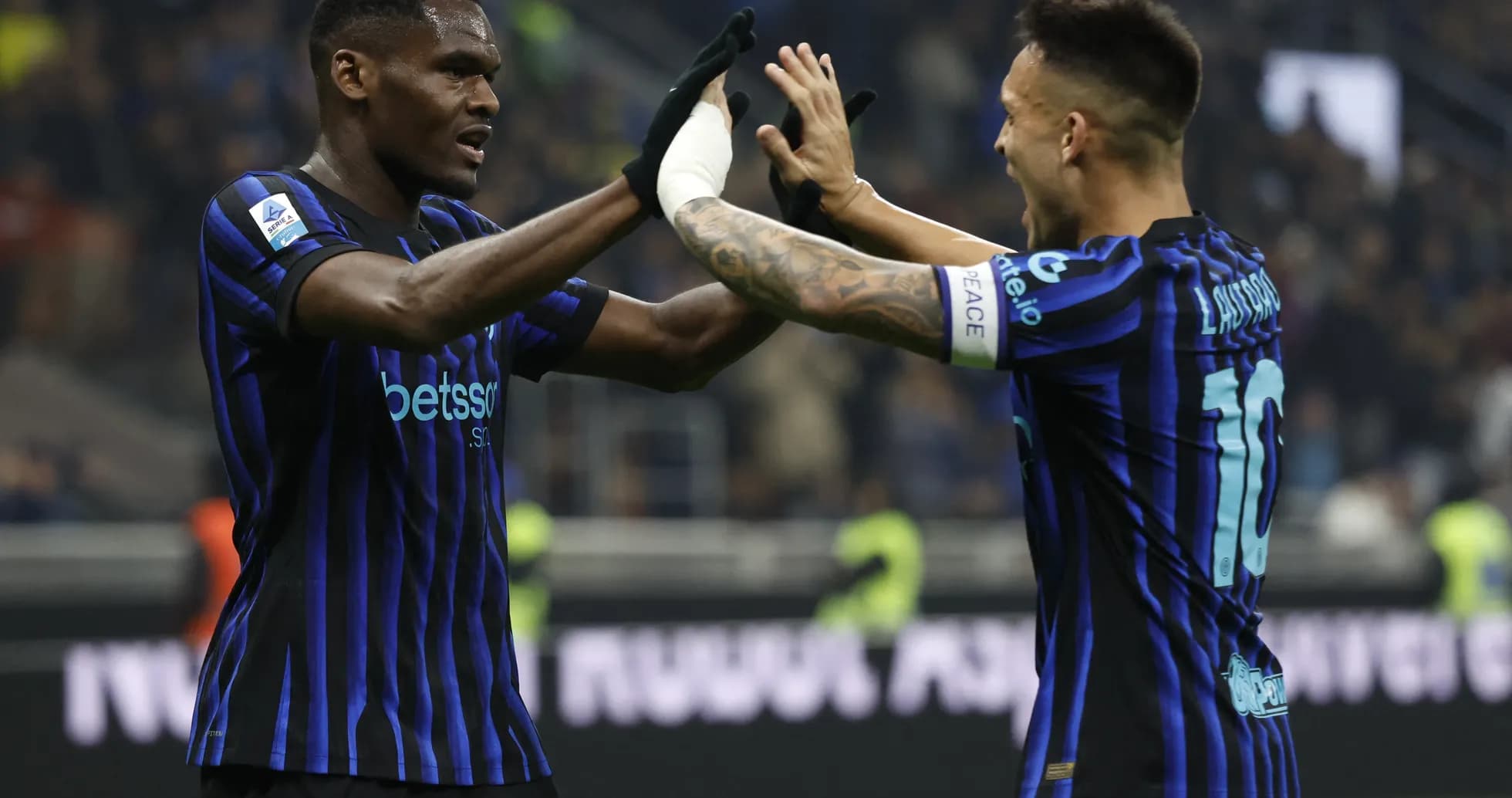 Players celebrating a goal during Serie A match