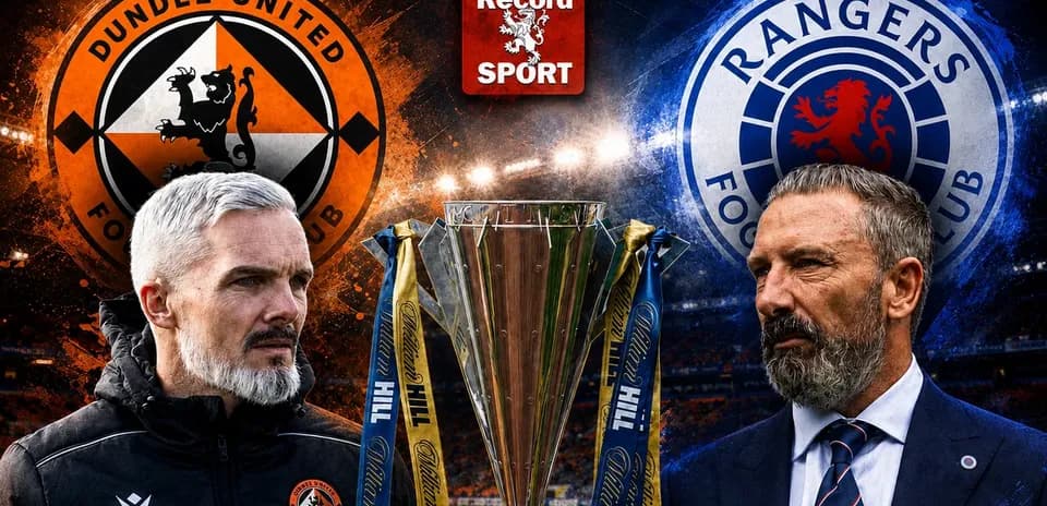 Managers of Dundee United and Rangers with trophy