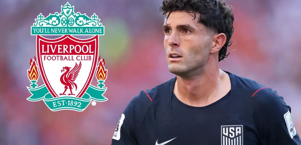 Player wearing USA jersey next to Liverpool logo