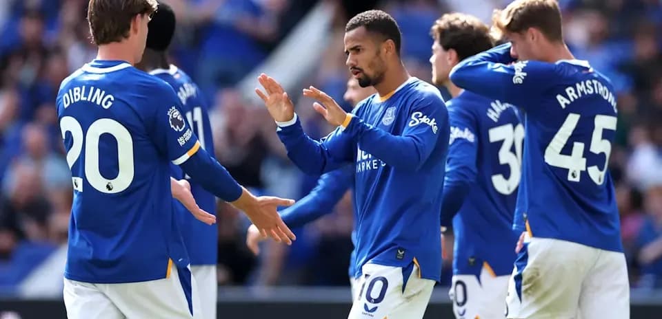 Players celebrating during a match for Everton