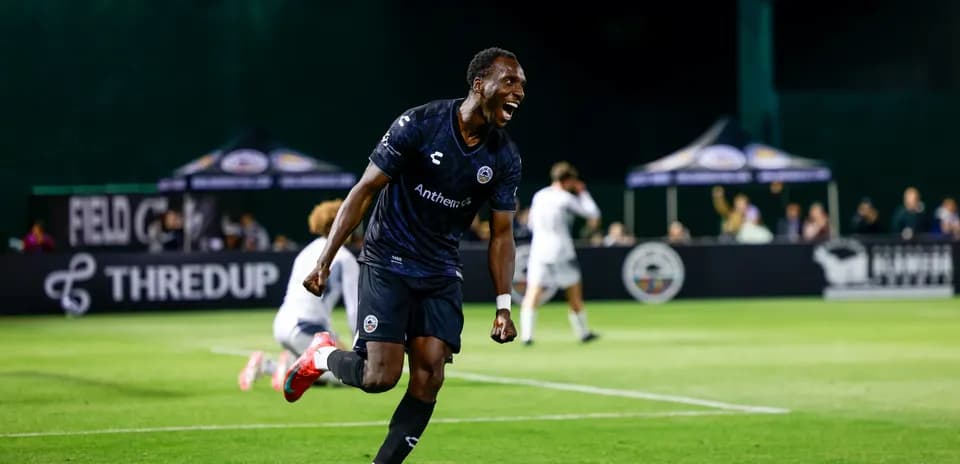 Player celebrating goal during Las Vegas Lights match