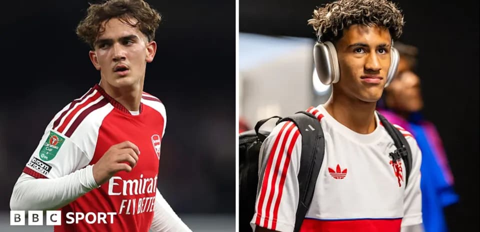 Two young footballers in team kits and headphones