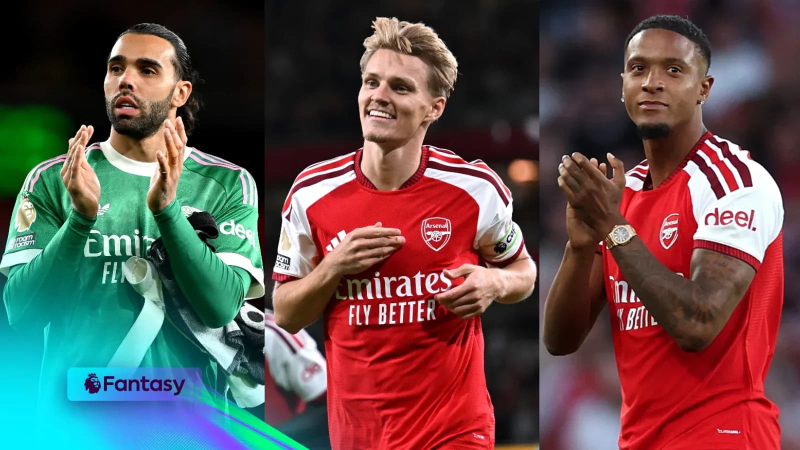 Three Arsenal players applauding fans after match