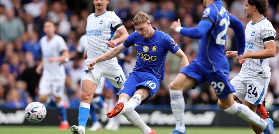 Chelsea player taking a shot on goal