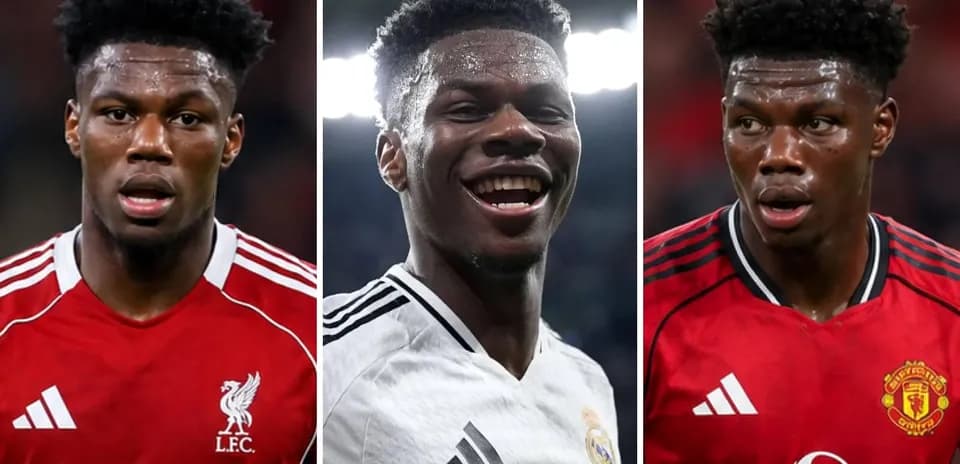 Football player in three club jerseys: Liverpool, Real Madrid, Manchester United