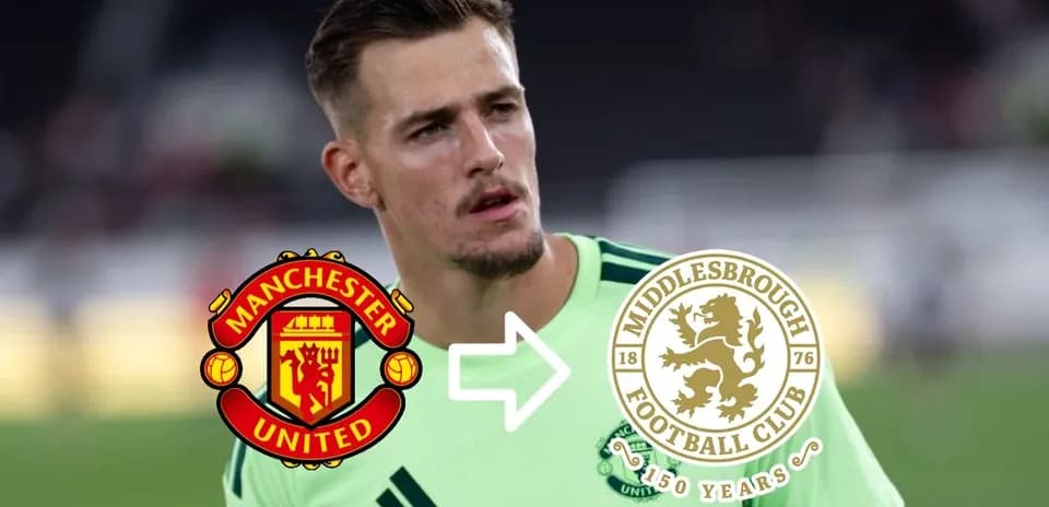 Player in green kit with Manchester United and Middlesbrough logos