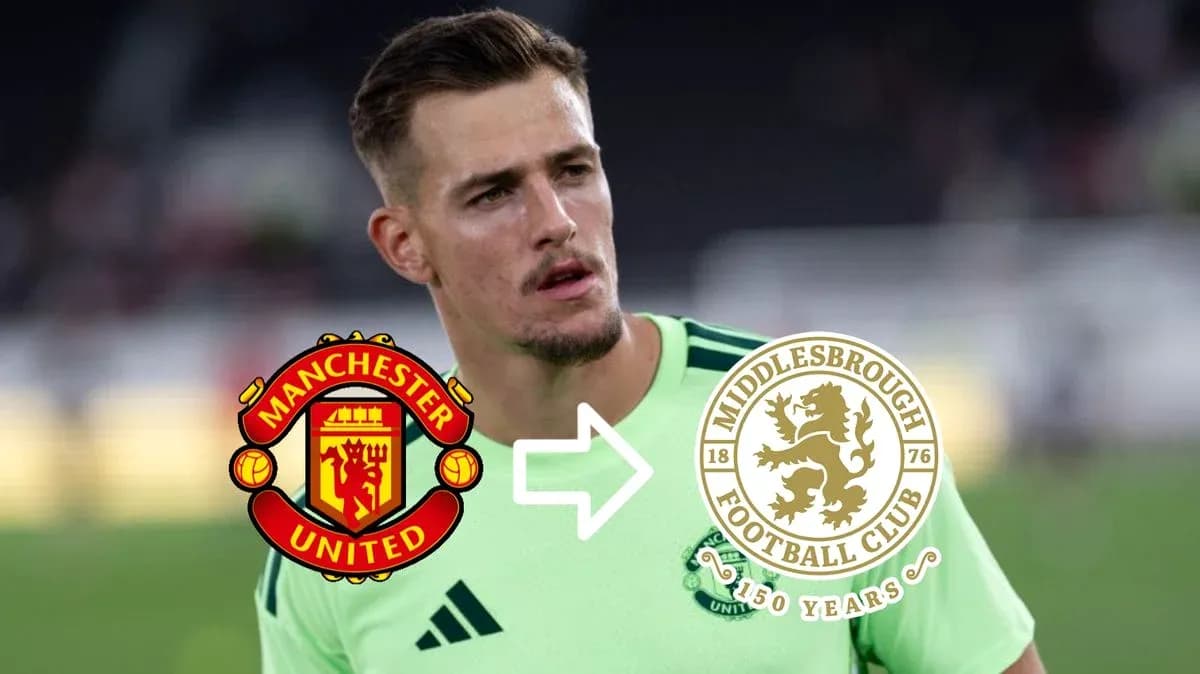 Player in green kit with Manchester United and Middlesbrough logos