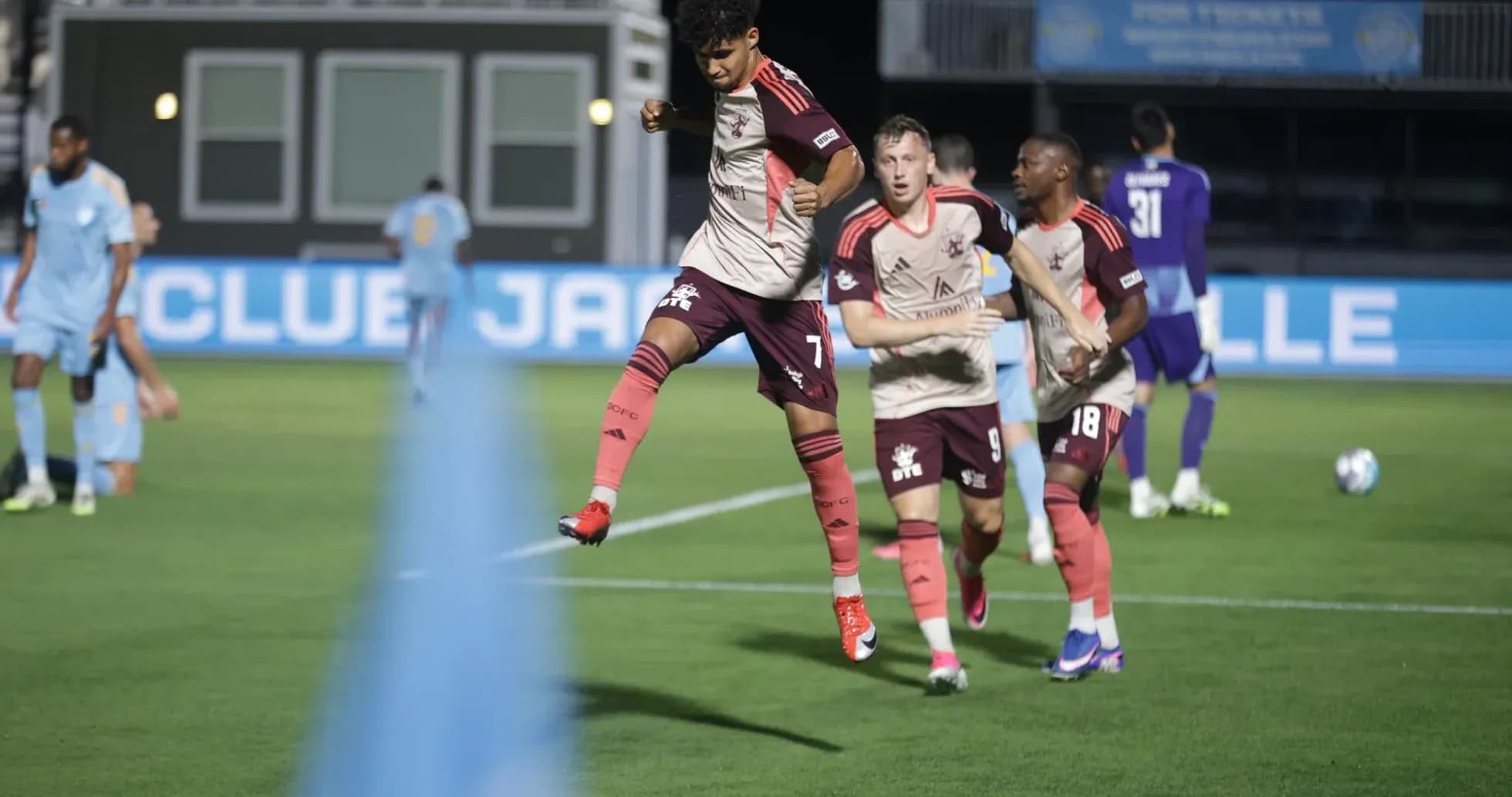 Player celebrating goal during Sporting JAX match