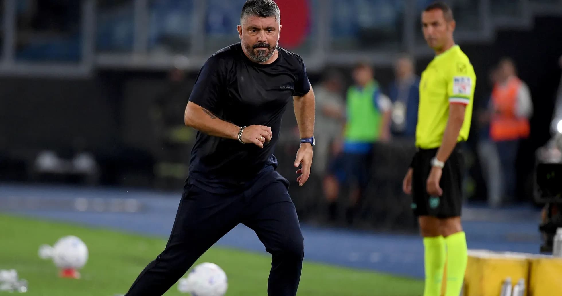 Coach running on the sideline during a match