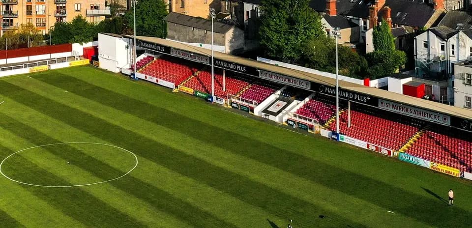 View of St Patrick's Athletic FC stadium and pitch