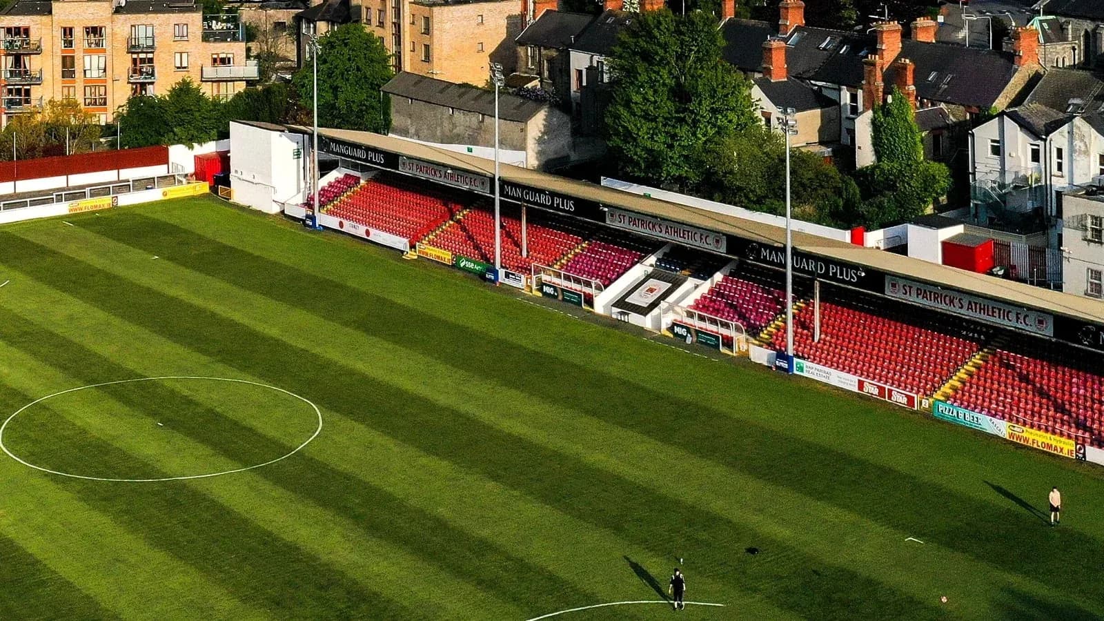 View of St Patrick's Athletic FC stadium and pitch