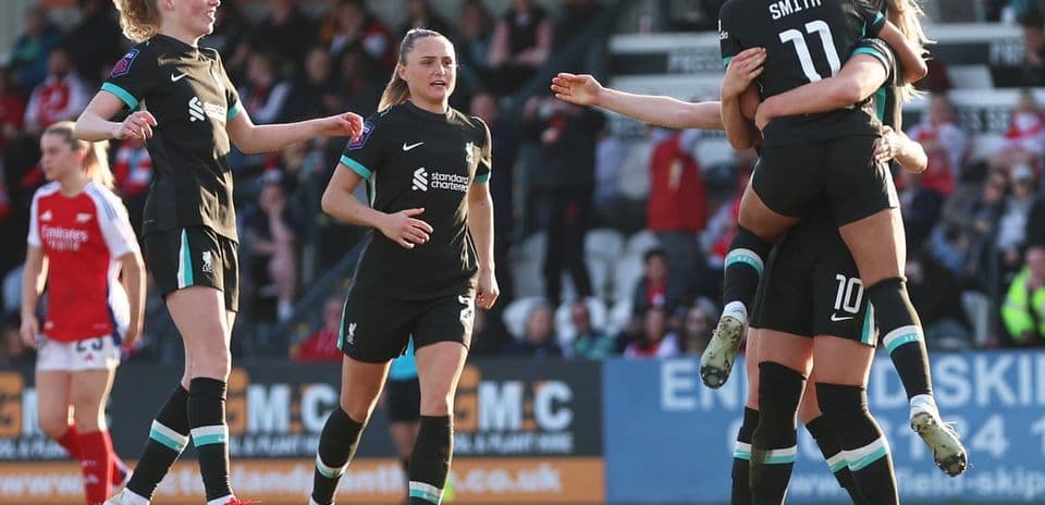 Liverpool women celebrating a goal during match