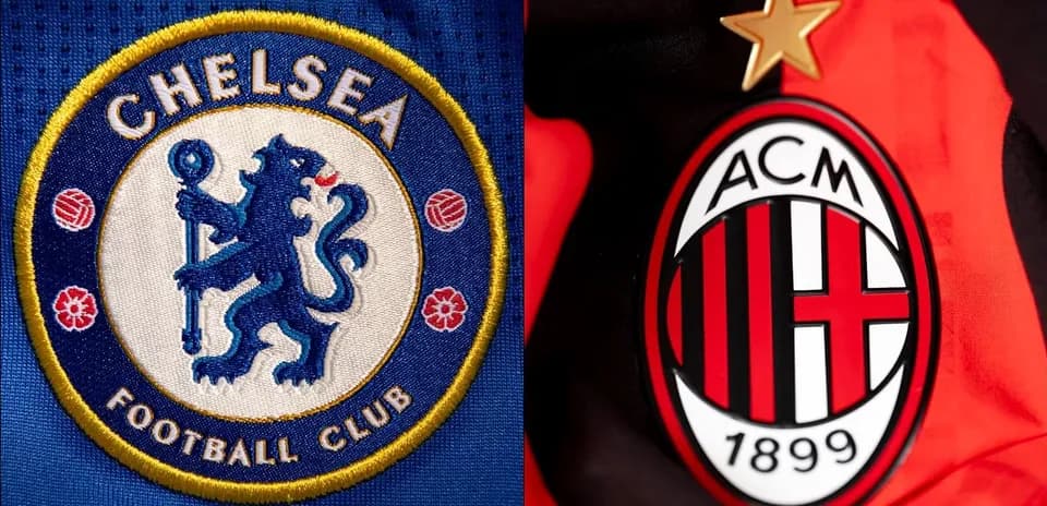 Logos of Chelsea and AC Milan football clubs