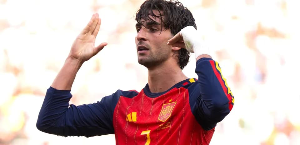 Player gesturing during a football match for Spain