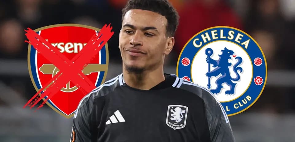 Goalkeeper with Arsenal and Chelsea logos behind him
