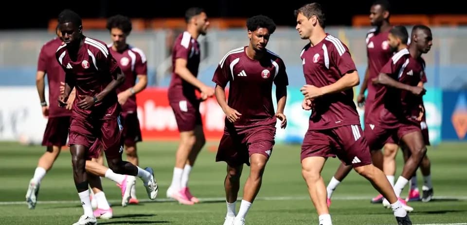 Qatar players training for World Cup match