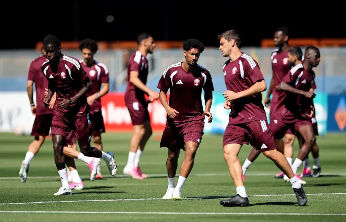 Qatar players training for World Cup match