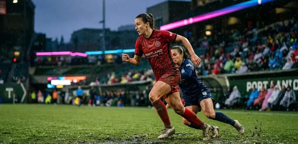 Portland Thorns player running in muddy field
