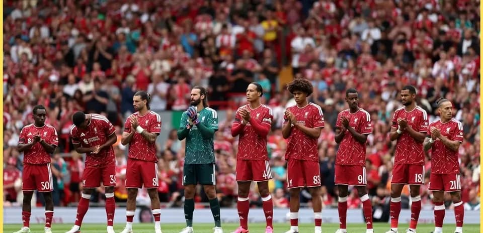 Liverpool players lined up before a match