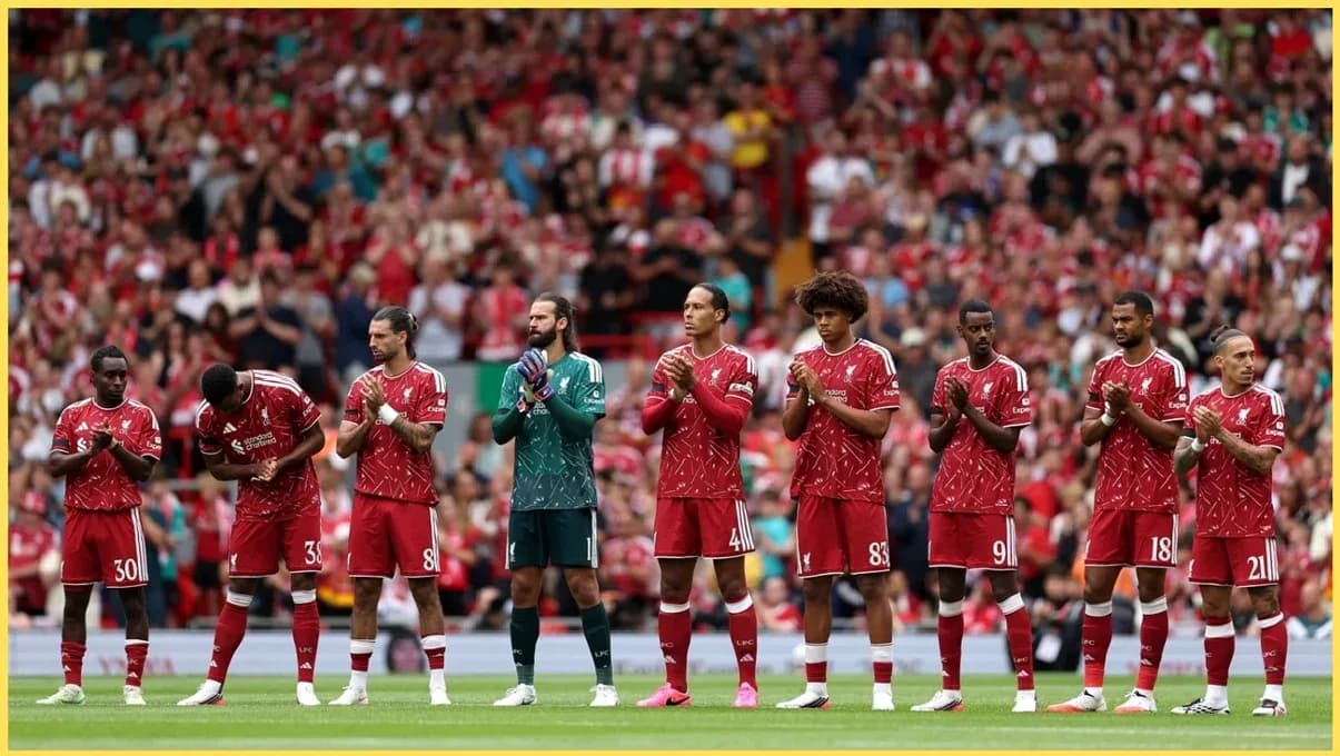 Liverpool players lined up before a match