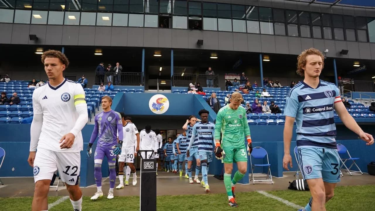 Teams entering the field before the match
