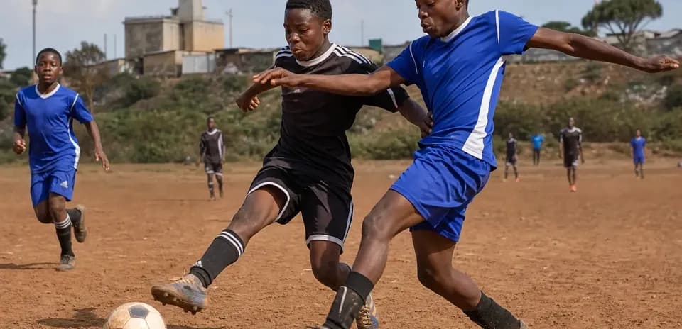 Two players competing for the ball on field