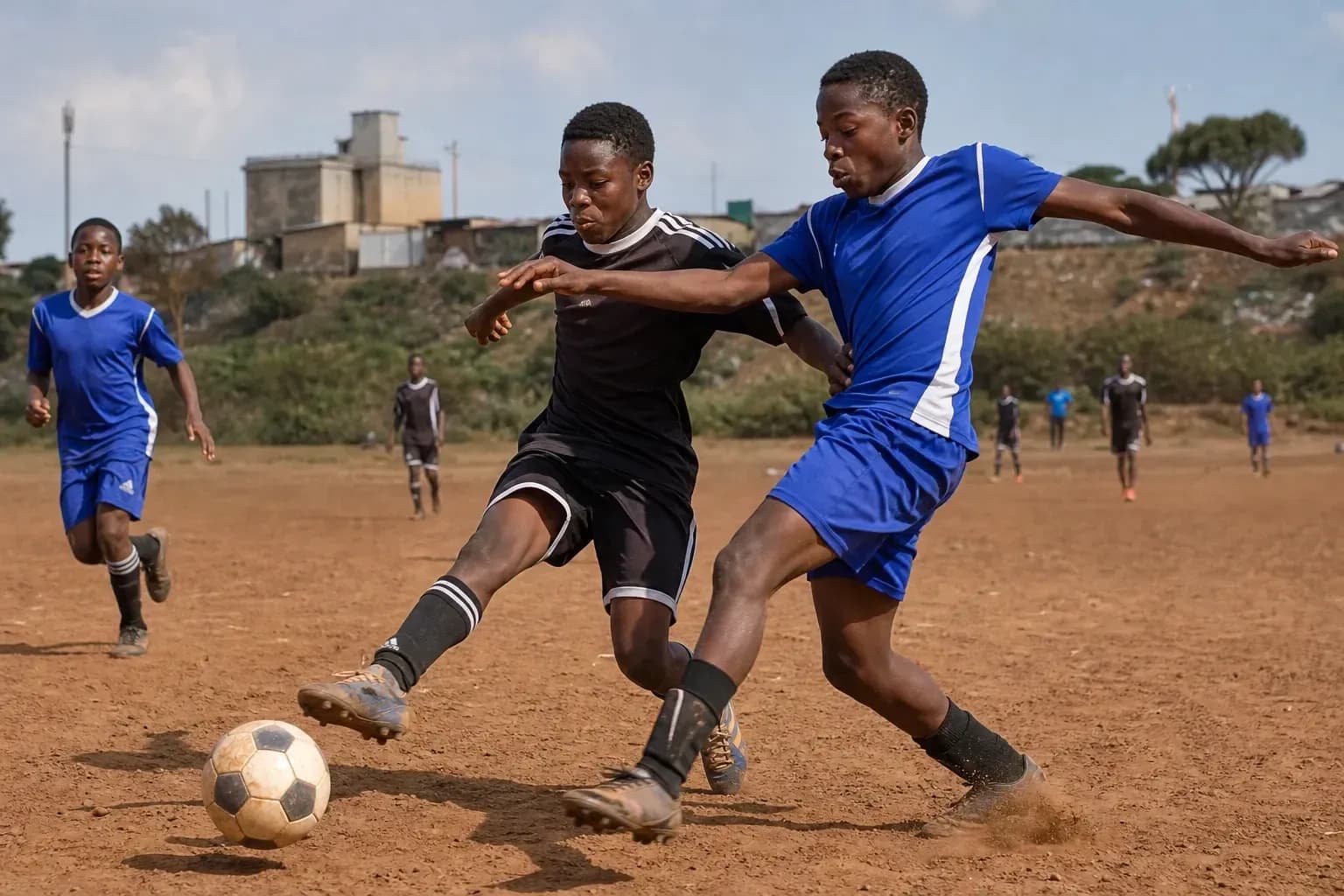 Two players competing for the ball on field
