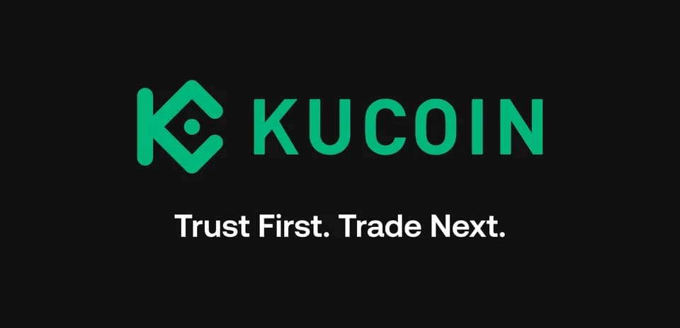 KuCoin logo with tagline: Trust First. Trade Next.