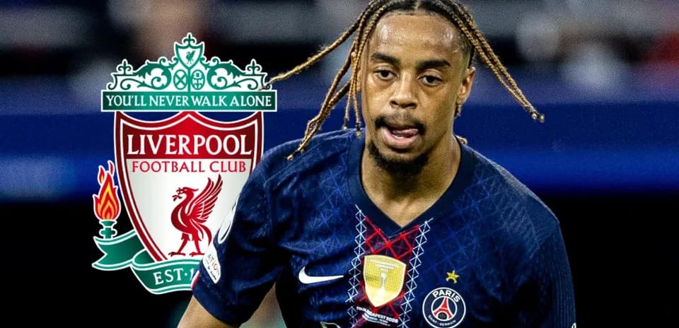 Player in PSG kit with Liverpool logo overlay