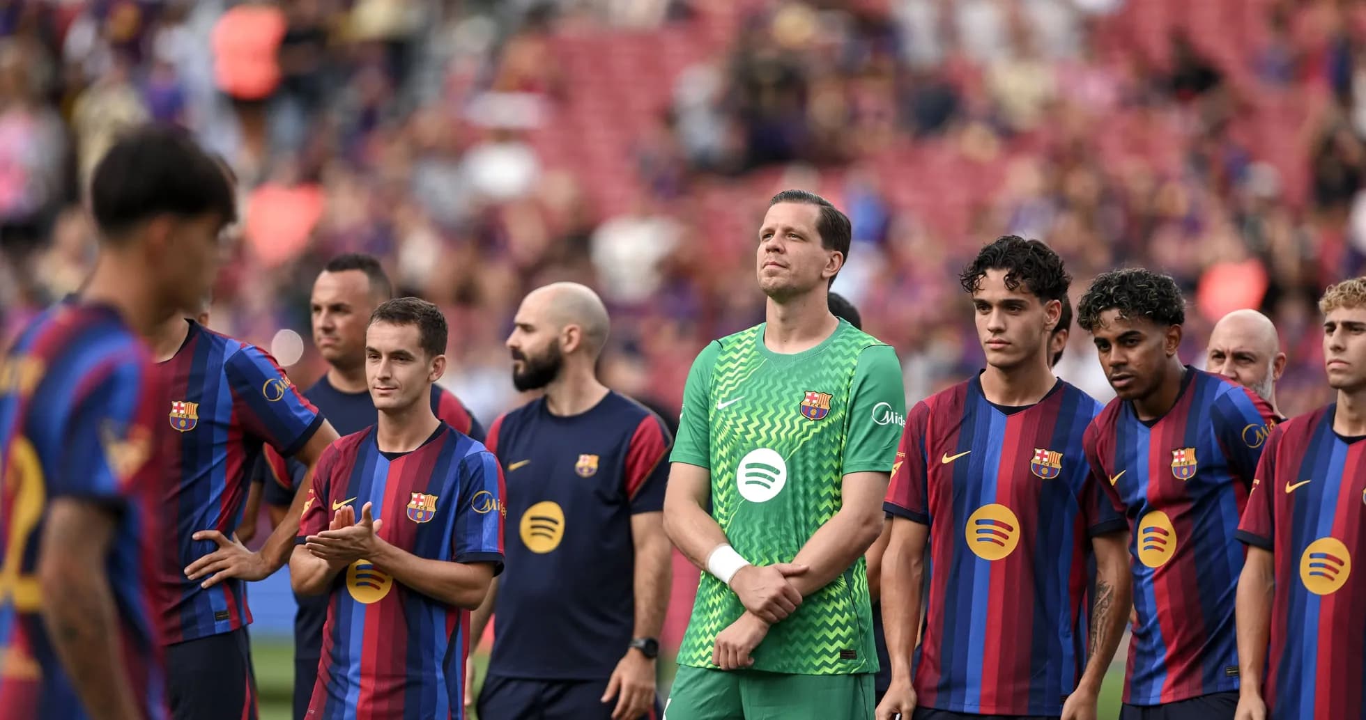 Barcelona players lined up before a match