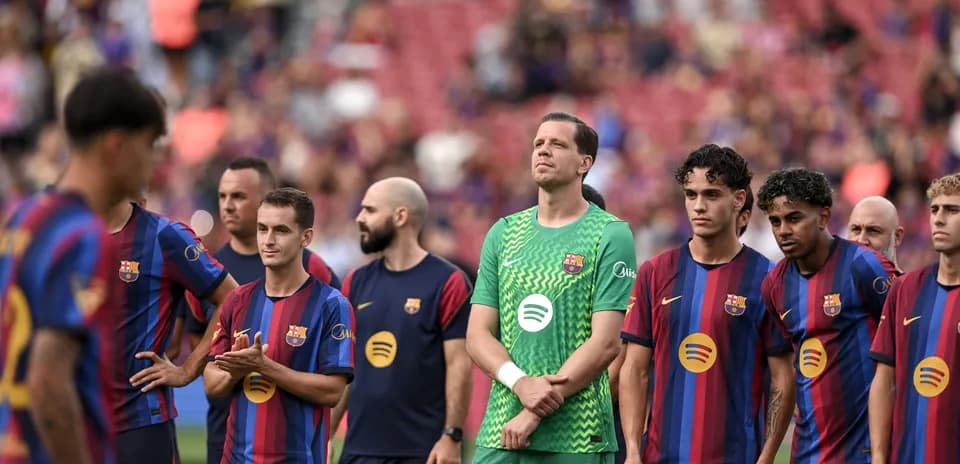 Barcelona players lined up before a match