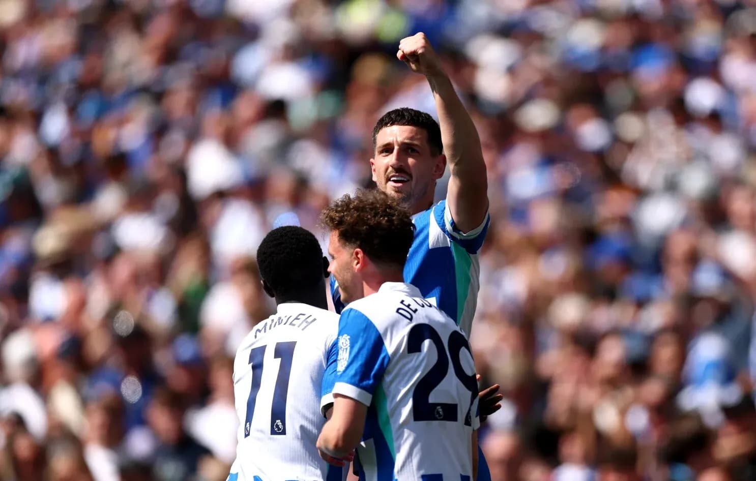 Brighton players celebrating a goal during match