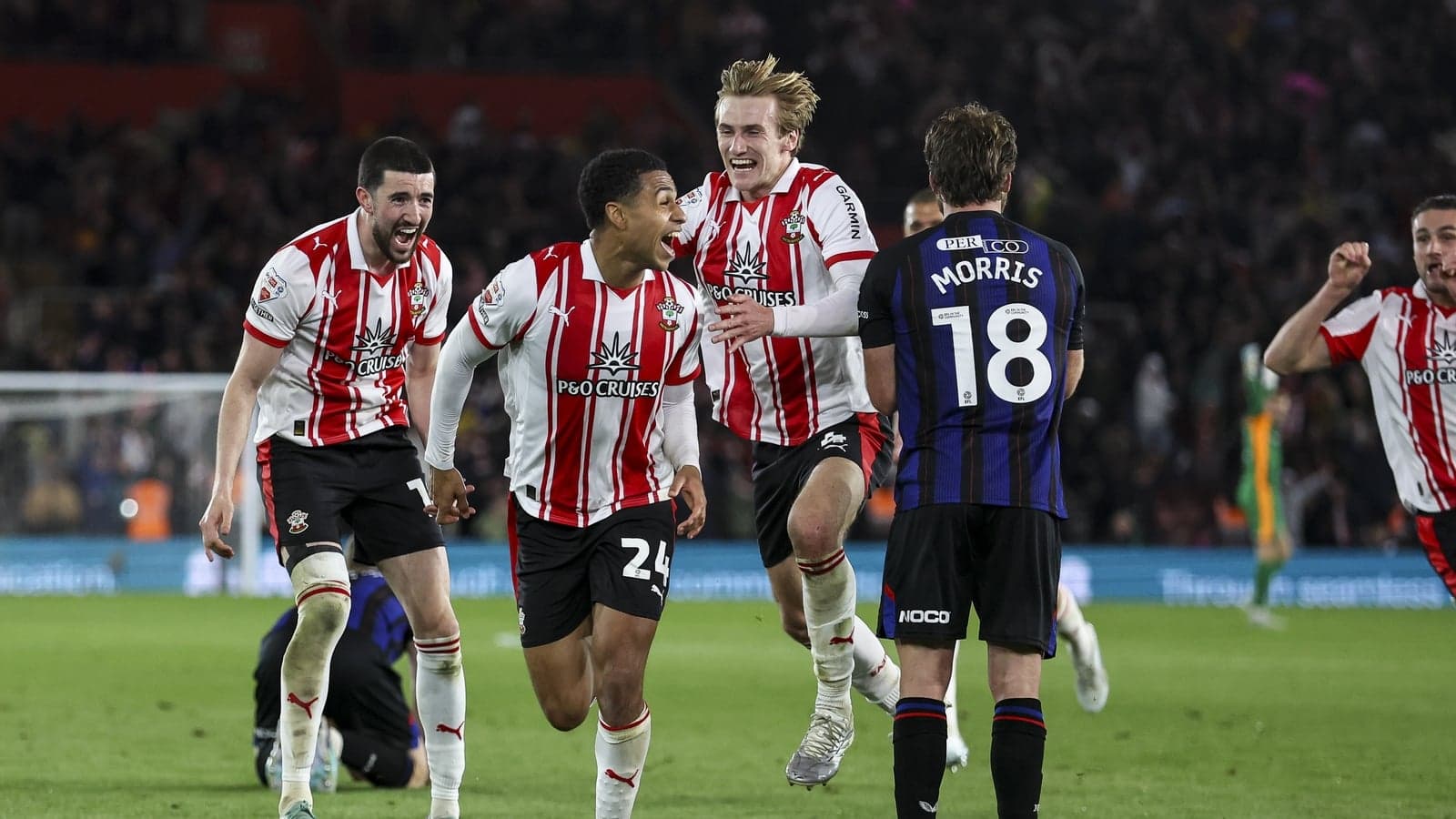Southampton players celebrating a goal during match