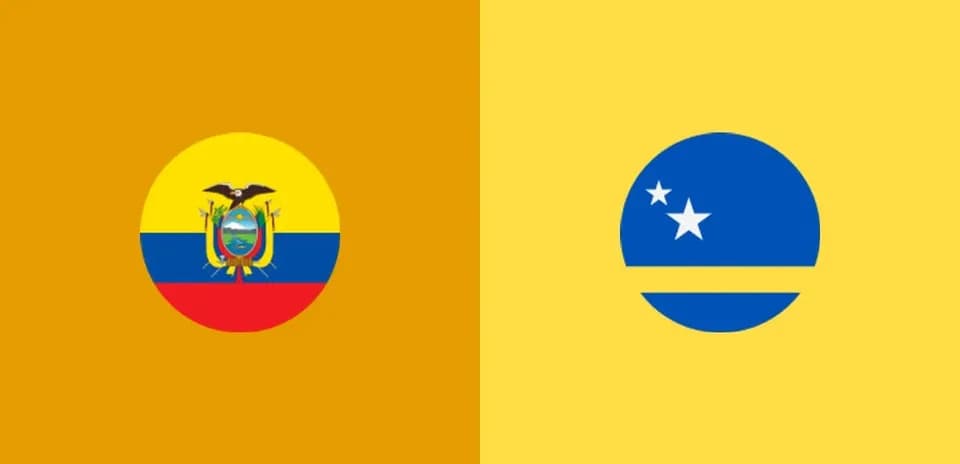 Flags of Ecuador and Curacao on colored backgrounds