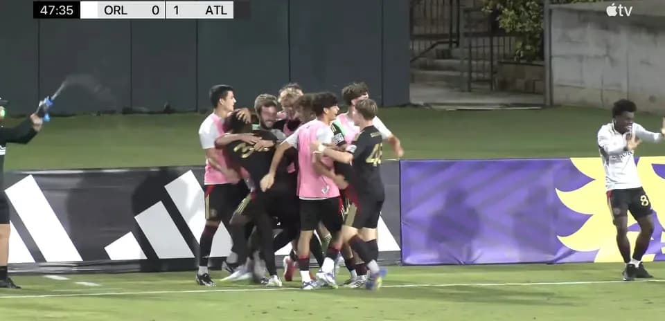 Atlanta United II celebrating a goal against Orlando City II